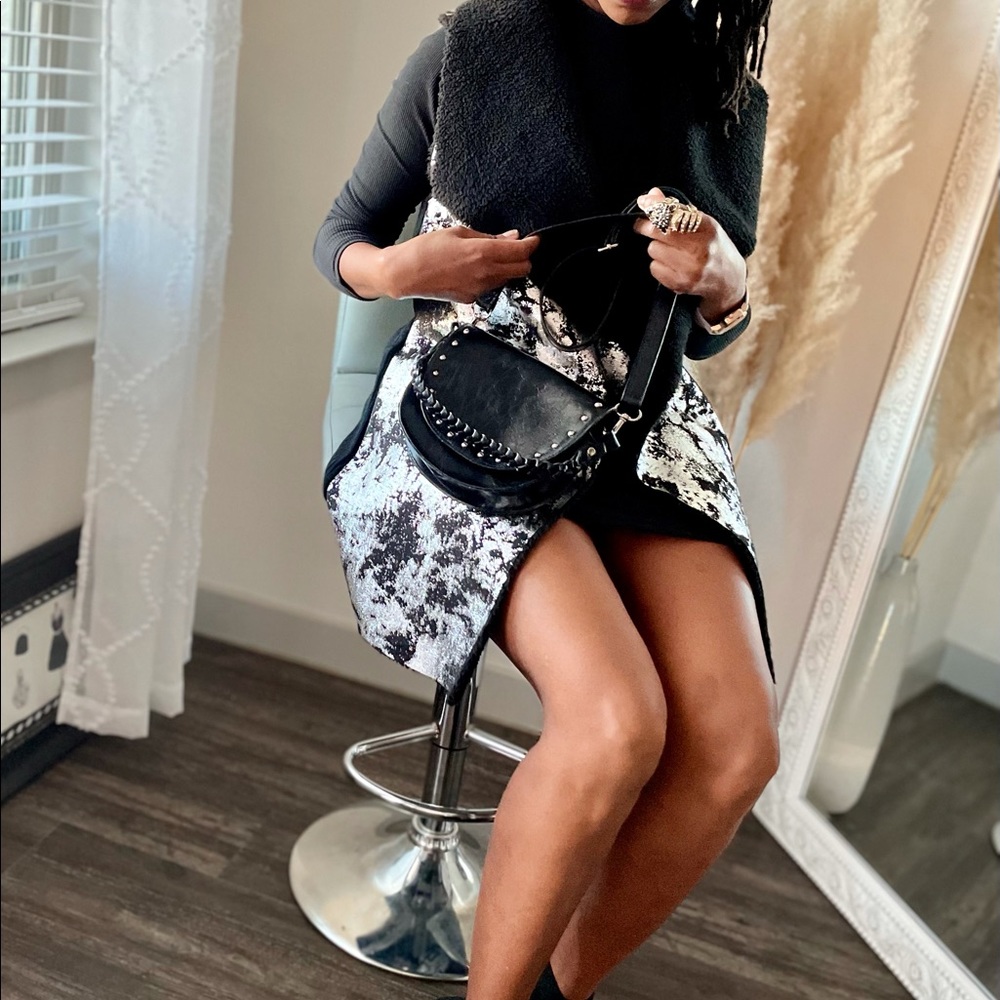 Black Silver Studded Embellished Crossbody Purse